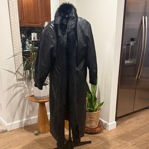 Luxurious Black Full length Coat with Fur Trim